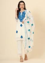 Georgette Blue Festival Wear Lucknowi Chikankari Work Readymade Kurti Set